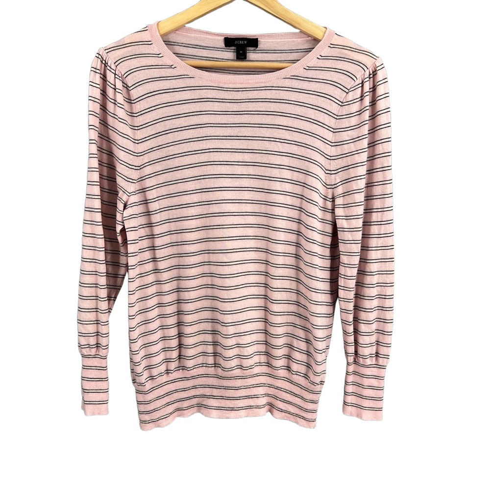 J.Crew 100% Merino Wool Pink Striped Sweater Women’s Medium Pullover Lightweight